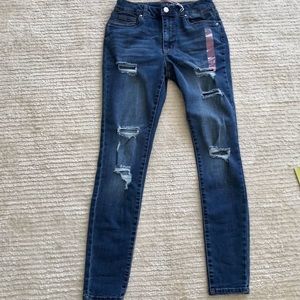 size 7 jeans, distressed, high rise, super skinny
